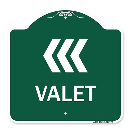 Signmission Designer Series Sign-Valet Left Arrow, Green & White Aluminum Sign, 18" x 18", GW-1818-22772 A-DES-GW-1818-22772